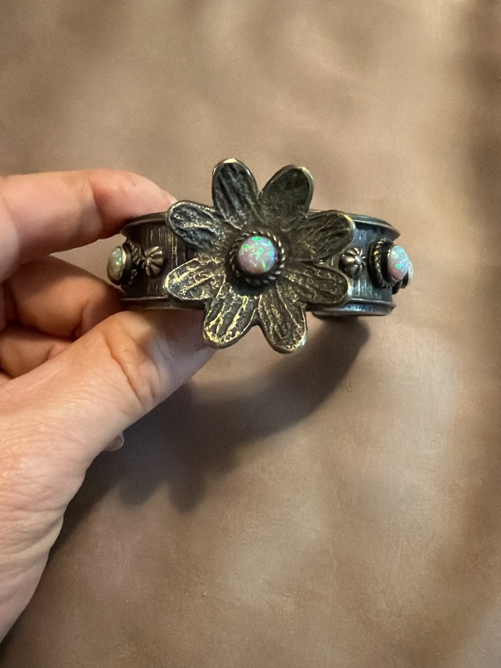 Sterling-Silver Floral Cuff Bracelet with Opal